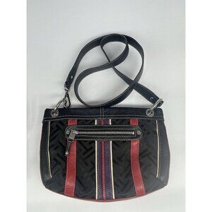 Tignanello Leather & Canvas Crossbody/Shoulder Bag Red/black Travel Casual